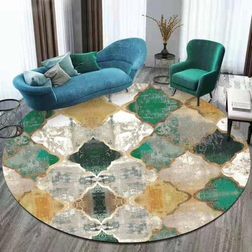 Retro European Emerald Yellow Moroccan Geometry Living Room Bedroom Basket Chair Round Mat CarpetCustom Size