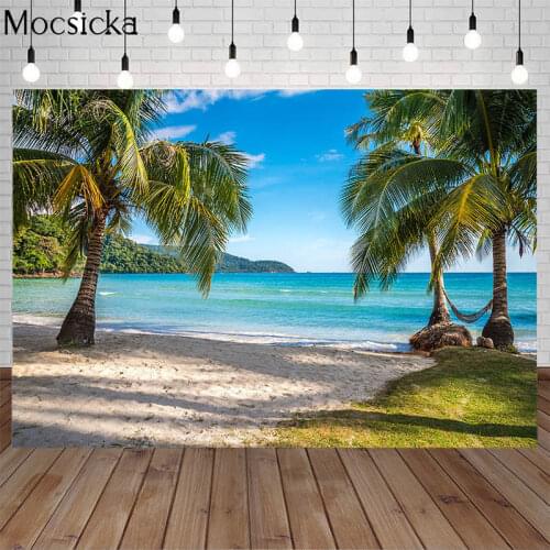Mocsicka Summer Backdrops Tropical Sea Beach Sand Cloudy Sky Vacation Scenic Photography Background Photocall Photo Studio