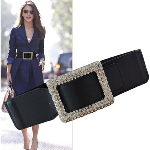 Fashion Rhinestone Square Elastic Waist Belts For Women Blingbling Dress Waistband Ladies Femme 6CM Wide Corset Cummerbands Belt