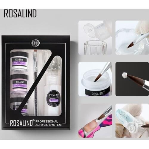ROSALIND Acrylic Nail Kit Dipping Carve Crystal Powder Nail Gel For Nail Extension Builder Manicure Set Acrylic Powder Tool Set