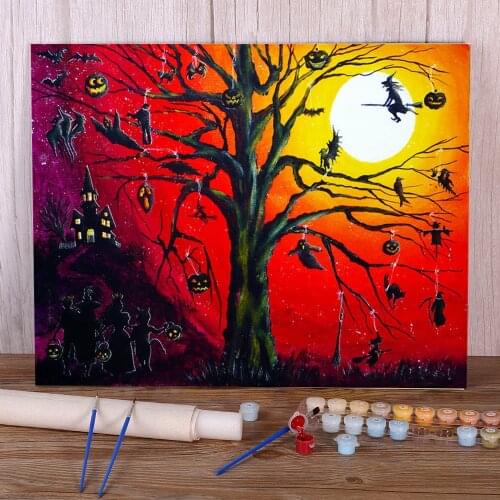 Natural Scenery Happy Halloween DIY Painting By Numbers Package Oil Paints 50*70 Oil Painting Decorative Wholesale