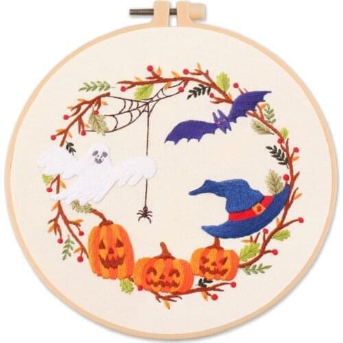Full Range Embroidery Starter Kit, Halloween Embroidery Kits for Beginners, Embroidery Decoration, English Instructions (F)