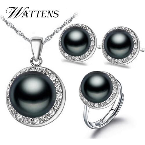 WATTENS New Fashion natural Pearl set, jewelry sets pearl pendant necklace ring earrings for women , wedding party jewelry,Love