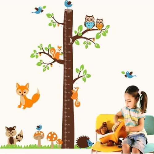 Squirrel Tree Height Measure Cartoon Wall Sticker AY221AB For Kids Kindergarten Rooms Height Chart Decal Wallpaper