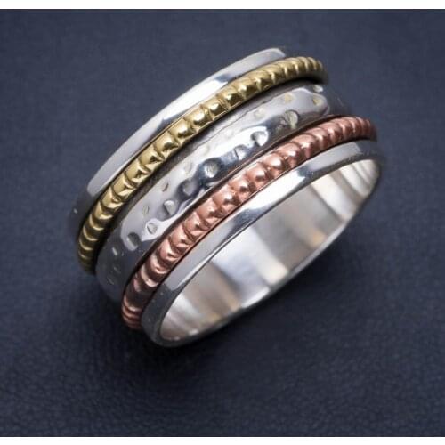 Natural Three Tones Handmade Unique 925 Sterling Silver Ring 15 A1233