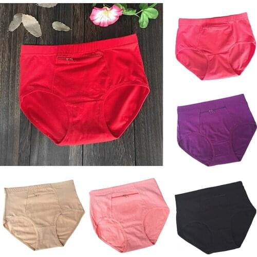 New Women Pocket Panties with Zipper Big Size Female Cotton Underwear Lingerie Novel Breathable Ladies Briefs Oversize