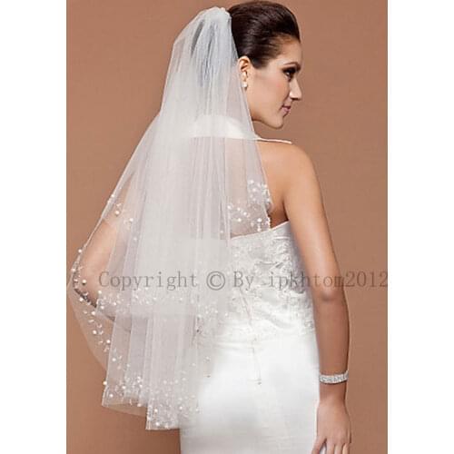 Wholesale Layer 2 White Fingertip Beaded Bridal veil Wedding Accessories Veils With Comb