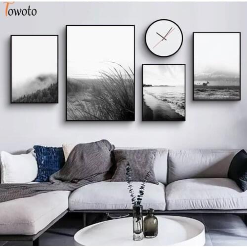 Nature Print Sandy Beach Poster Black and White Seascape Canvas Painting Modern Wall Art Nordic Decoration Home Scandi Decor