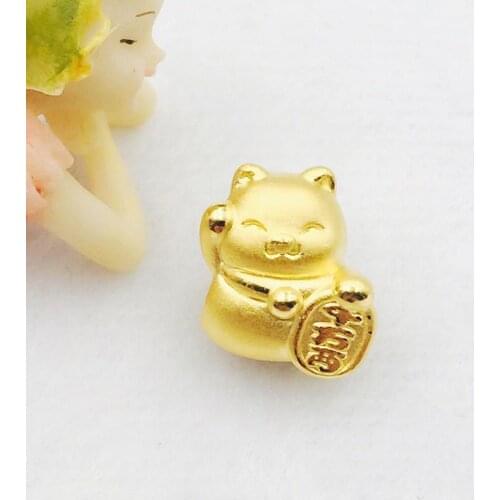 Pure 999 24k Yellow Gold Unisex Pendant 3D Luck Fortunate Cat Bead 1-1.5g