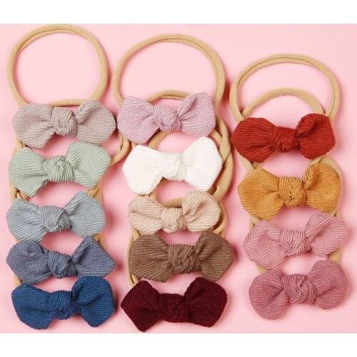 Corduroy Bows Head Bands For Baby Girls Nylon Hair Bands For Girls Headwear Kids Cute Little Bowknot Boutique Hair Accessories