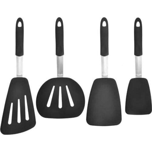 Handle Slotted Spatula Sturdy Nonstick Heat Resistant Hollow Out Silicone Flexible Turner Spatula Kitchen Cooking Supplies