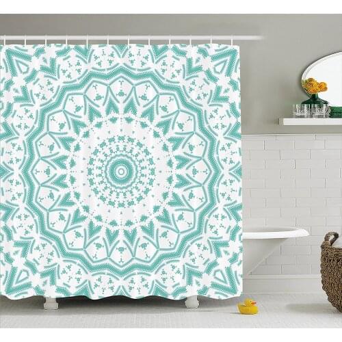 Aqua Shower Curtain Mandala Tribal Ethnic Tie Dye Floral Leaves Seem Image Art Print Waterproof Polyester Bath Curtains