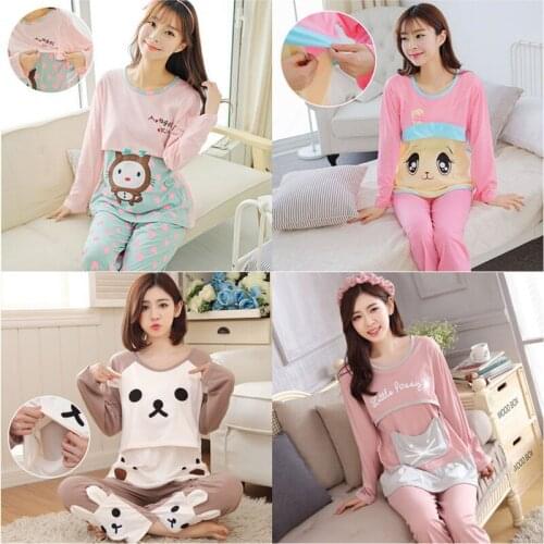 Cute M-3xl Pregnant Lactating Fitted Long-sleeved Pajama Suits Month Of Breast-feeding Breastfeeding Clothes Casual Tracksuit