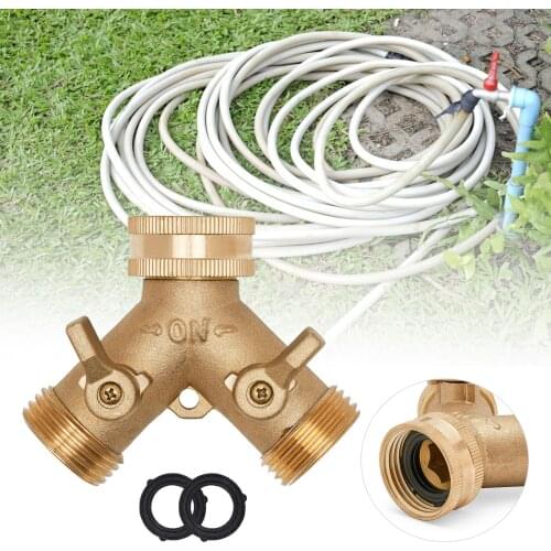 Heavy Duty Brass Garden Hose Connector 2-way Splitter Hose Tap Adapter with 2 Valves