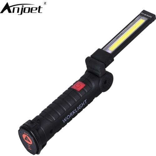 ANJOET Working Light USB Rechargeable LED Light Magnetic Slim Bar Folding with Head Swivel 360 Degrees Portable Flashlight