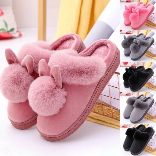 Women Winter Slippers Velvet Snow Female Slipper Indoor Home Shoes Casual Ladies Soft Comfort Shoe Woman Furry Rabbit Ears Plush