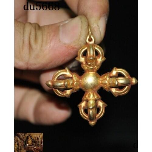 Tibet Buddhism Bronze 24k gold Gilt Vajra Dorje Phurpa Exorcism Talisman Pendant