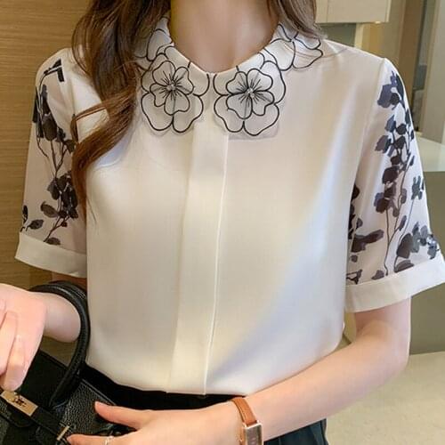 Blusas Mujer De Moda 2021 Summer Short Sleeve Blouse Women Print Chiffon Shirt Office Woman Clothes Pullover Ladies Tops Femme