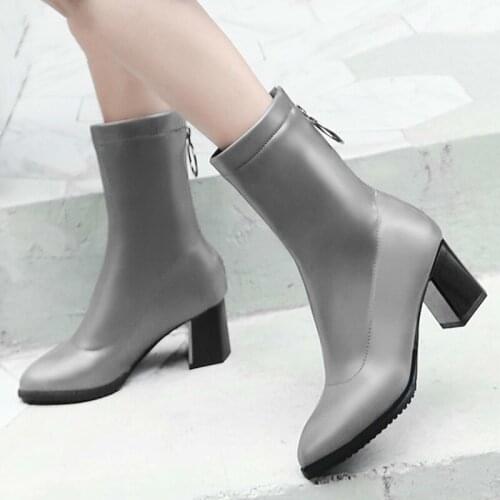 QWEDF 2019 New Women Boots Winter Shoes High Heel Zip Pointed Toe Ankle Sexy Fashion Patent-leather Black gray Wine Red S2-91