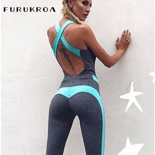 Women Sports Jumpsuit Patchwork Sport Pants Backless Tight Skinny Running Yoga Set Sexy Gym Fitness Workout Sportswear X255B