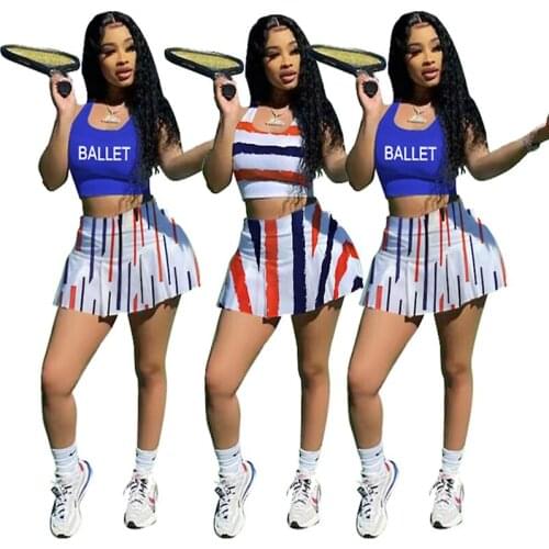 Summer Women Clothing Two Piece Set Sleeveless Sexy Striped Tank Top+skirt Shorts Sets Fitness Y2K Joggers Tracksuit Wholesale