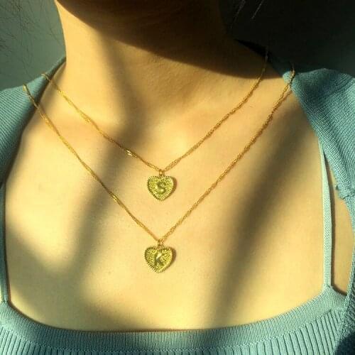 A-Z Initial Letter Heart Pendant Necklaces for Women Gold Color Clavicle Chain Fashion Jewelry Alphabet Charm Necklace Female