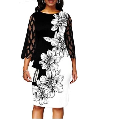 Woman Dress 2021 Spring Elegant Sexy Mesh Lace Party Dress Women Casual Slim Vintage Floral Print Office Pencil Bodycon Dresses