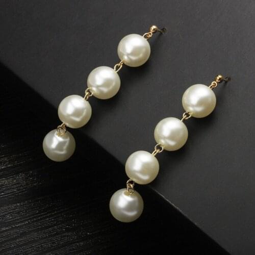 10 pairs/lot Big Simulated Pearl Long Earrings For Women Gold Silver Color Eardrop Jewelry Statement Balls Dangle Drop Earring