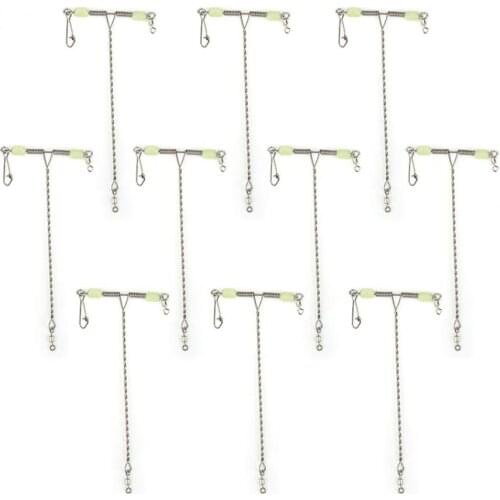 10pcs/lot Luminous Fishing Connectors Stainless Steel Fishing Beads Balance Swivel Snap T-shape Beads Fishing Tackle Tool