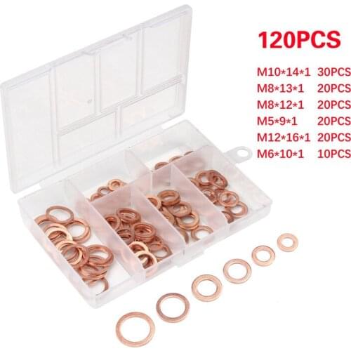 120Pcs M5 M6 M8 M10 M12 T3 Copper Sealing Washer For Boat Crush Washer Flat Seal Ring Fitting Accessories Kit