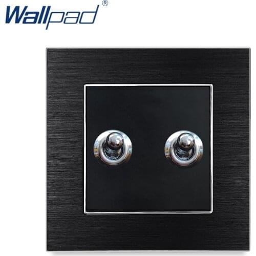 2 Gang Toggle Light Switch Wallpad EU UK Luxury 2 Toggle Buttons Light Power Supply Switch Satin Metal Panel