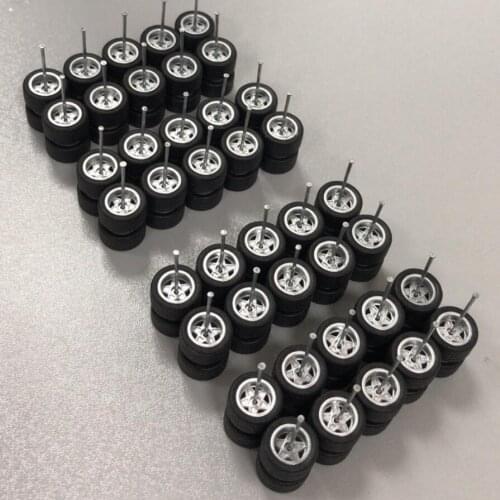 20Sets(for 20 cars) 1/64 Car Tires Rubber tire Five Star Wheels with Axle for Matchbox Domeka 1:64 Alloy Model Cars