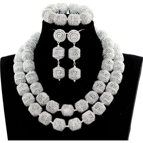 2017 Silver African Jewelry Accessory for Brides Silver Metal Rhinestone Wedding Jewelry Set Statement Collar Necklace Set JB042