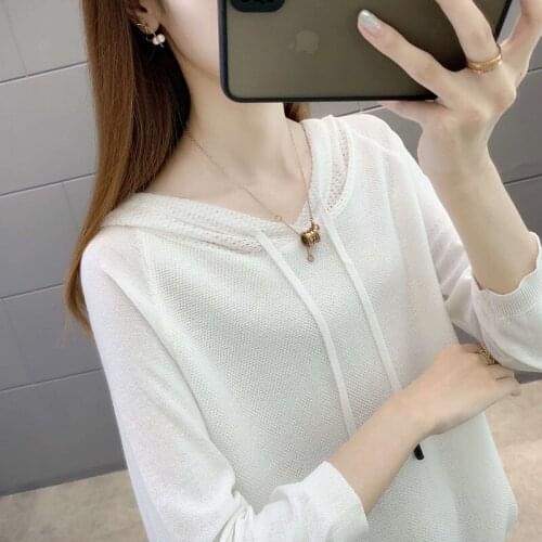 2021 sets ice silk knitting hooded fleece with thin outer wear female flesh air conditioning unlined upper garment