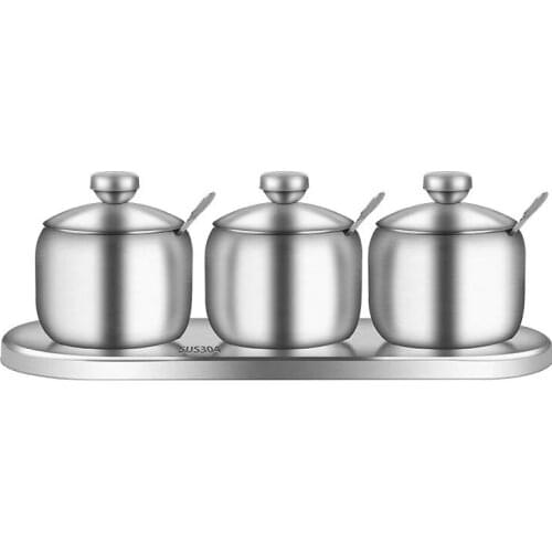 304 Stainless Steel Seasoning Jar Set Kitchen Seasoning Bottle Jar with Spoon Kitchen Seasoning Bottle