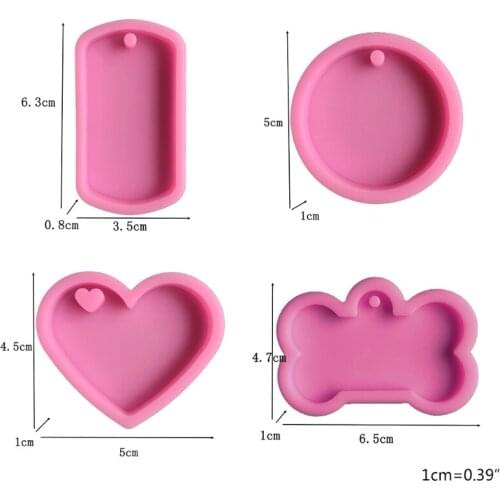 4 Pcs Pet Hanging Tag Epoxy Resin Mold Dog Bones Love Heart Round Oval Keychain Silicone Mould DIY Crafts Jewelry Pendants Tools