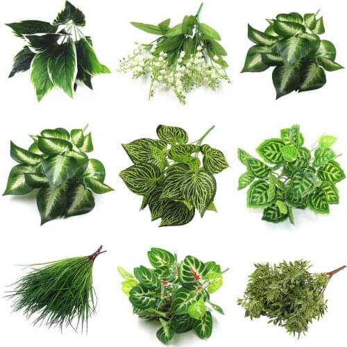 7 Fork Artificial Plants Eucalyptus Grass Plastic Ferns Green Leaves Fake Flower Plant Wedding Home Decoration Table Decors