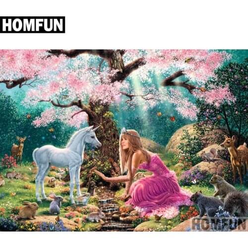 HOMFUN Full Square/Round Drill 5D DIY Diamond Painting "Unicorn Princess" Embroidery Cross Stitch 5D Home Decor Gift A04024