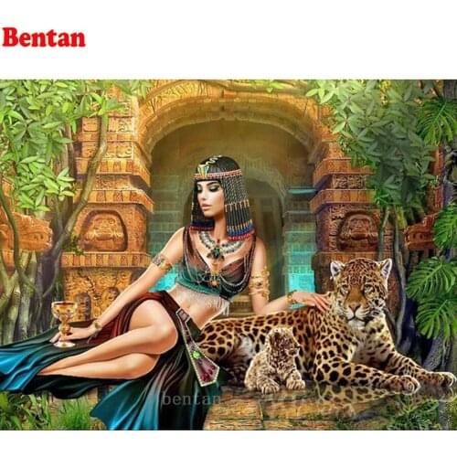 Full Square Drill Diamond Painting Rhinestone of Egyptian Queen Beauty Leopard Picture Diamond Mosaic Embroider New arrival Gift