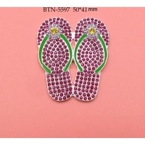 Free shipping 10PCS 50*41mm slipper rhinestone button(BTN-5597)