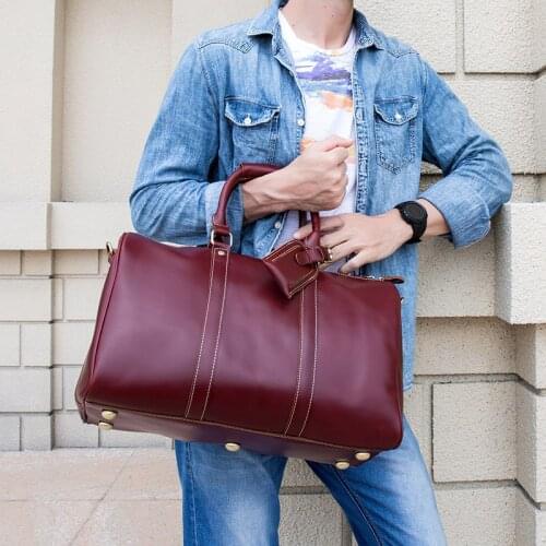 Large Capacity Genuine Leather Men Travel Bag fashion Women oil wax Leather Travel Duffel Cow leather Luggage weekend bag red