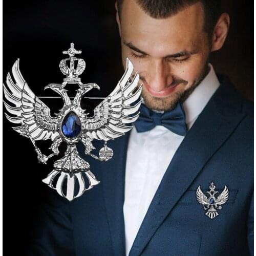 New Retro Brooch Occident Mens Suit Corsage Male Collar Pin Shirt Collar Button Red Blue Crystal Eagle Brooches British Style