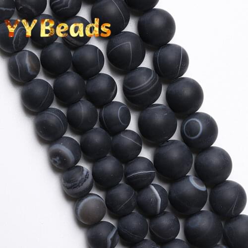 Dull Polished Natural Black Stripes Agates Beads 4 6 8 10 12mm Loose Charm Beads For Jewelry Making Women Bracelets Necklaces
