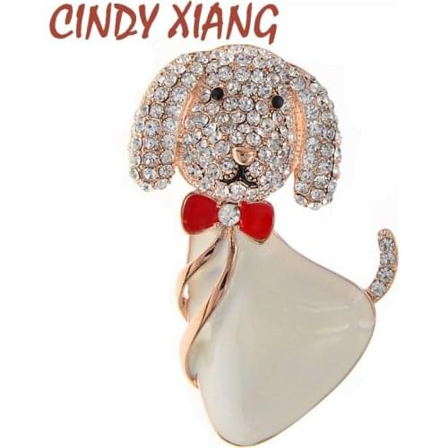 CINDY XIANG Rhinestone Cute Vivid Puppy Brooch Women And Men Unisex Enamel Dog Brooches Large Animal Pins Party Jewelry Gifts
