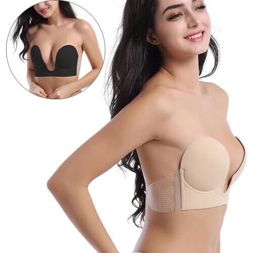 CXZD Invisible Push Up Bra Strapless Bras Dress Wedding Party Sticky Self-adhesive Silicone Brassiere Deep U Bra Underwear