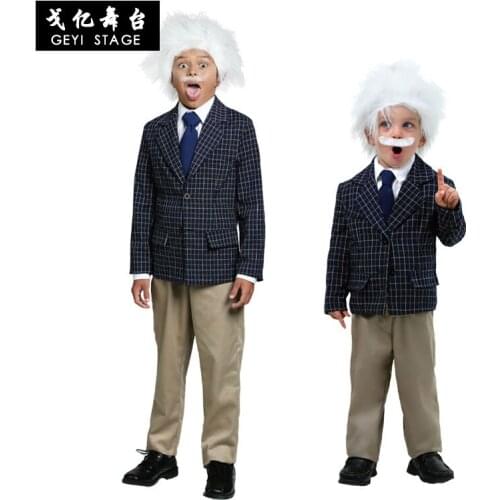 Baby Boys Little Scientist Costume Toddler Einstein Coat+Wig+Beard Scientist Halloween Costume For Kids Purim Party Cosplay