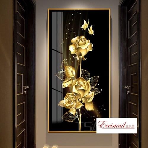 EECAMAIL DIY Full Diamond Painting Luxury Atmosphere Vertical Version Gold Branch Jade Leaf Flower Home Painting No Frame