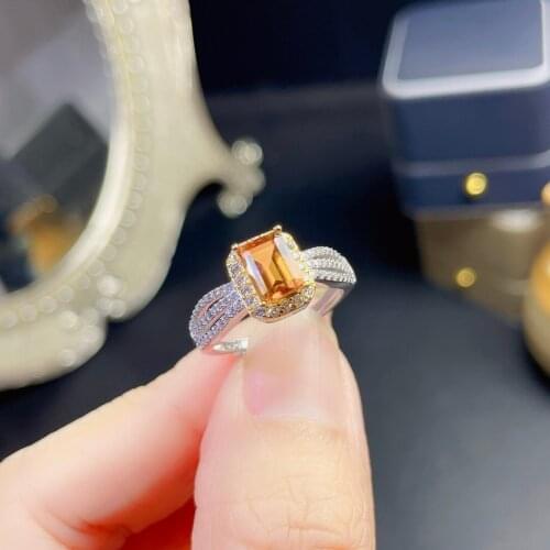 Classc 925 Sterling Silver Rings 5*7 MM Emerald Cut Natural Citrine Gemstone Engagement Vintage Lady Ring Fine Jewelry Wholesale