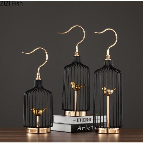 European Style Wrought Iron Black Birdcage TV Cabinet Desktop Decoration Art Half Birdcage Cartoon Animal Bird Home Decoration