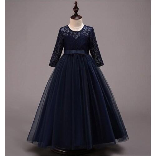 Teen Girls Long Sleeves tulle Lace Dress for Wedding Birthday party Kids Girls V-neck Backless Full Frocks 6 8 10 12 14 16 Years